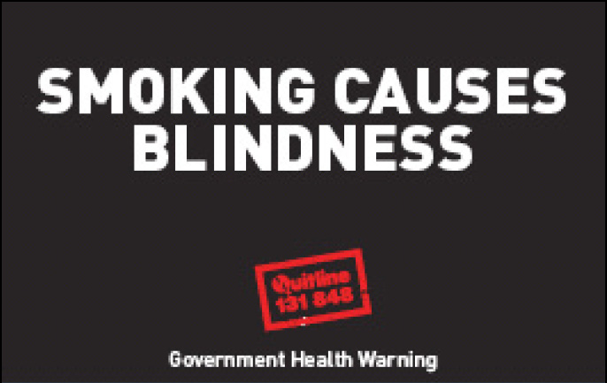 Aussie 2002 Health Effects eye - blindness, plain warning