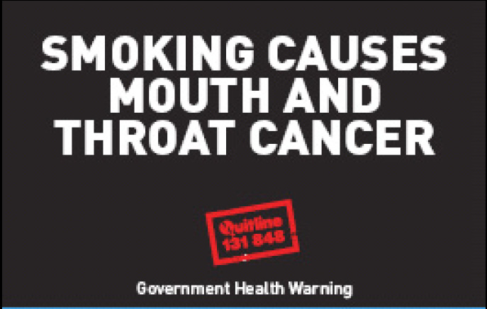 Aussie 2002 Health Effects mouth - mouth & throat cancer, plain warning